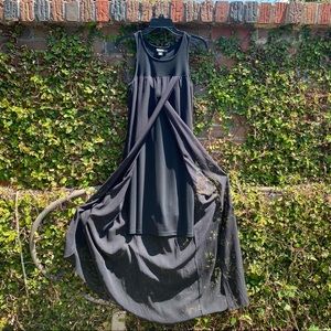 DKNY black mini dress with sheer overlay